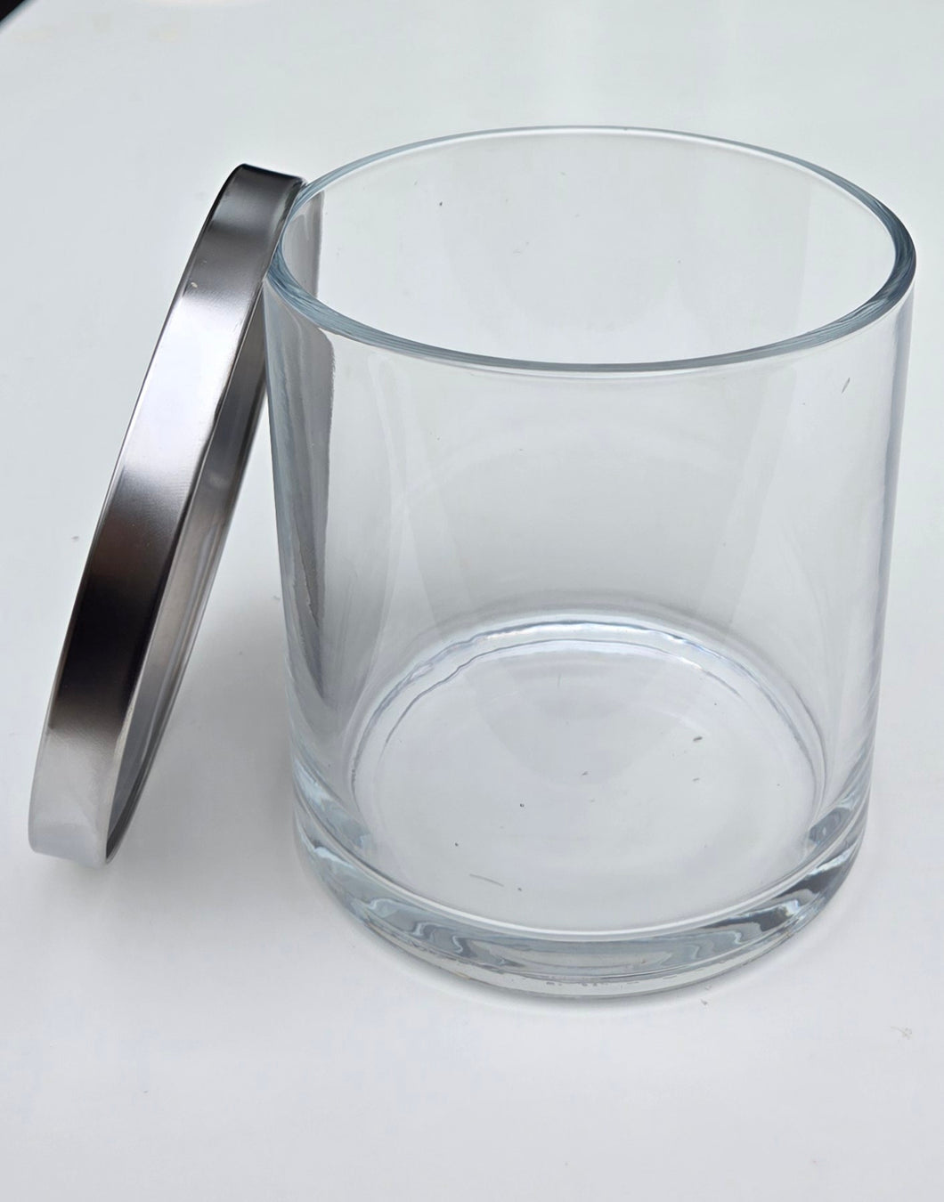 16 oz Clear Glass, 3-wick - Silver Metal Lid